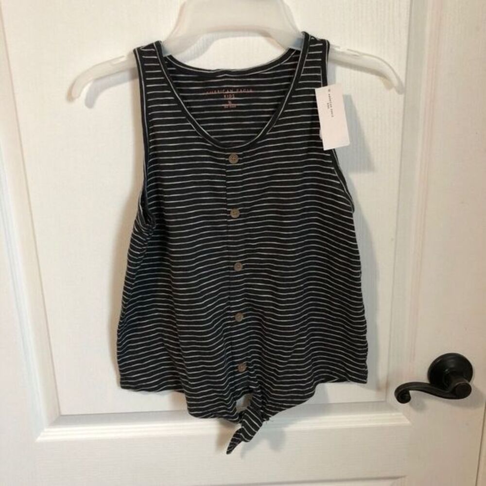 American‎ Eagle Kids Striped Tie-Hem Tank Top Black & White Size 14 Sleeveless - Picture 5 of 7